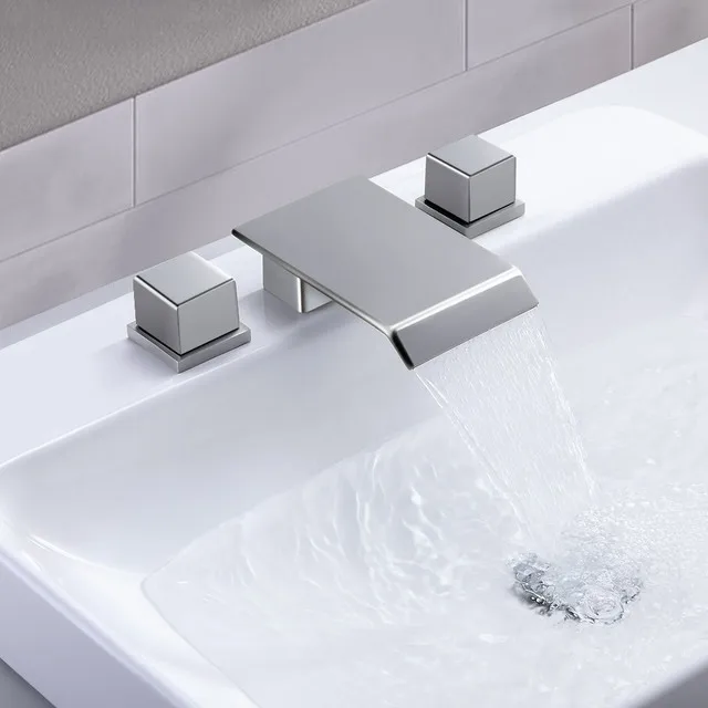 Waterfall Widespread Bathroom Sink Faucet Double Handles Bathroom Faucet