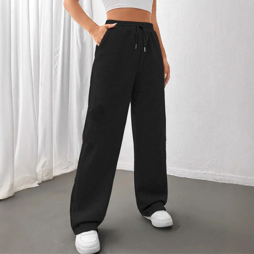 Pantalon de survêtement de sport taille haute pour femme, ample et épais, décontracté, avec cordon de serrage, taille élastique, Jogging, automne et hiver