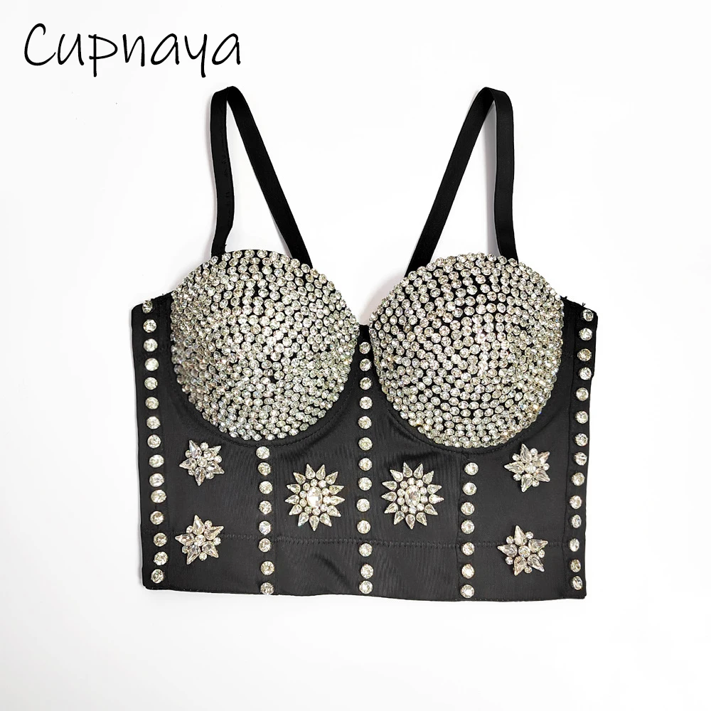 

Cupnaya Sparkle Diamonds Flower Women Sexy Short Waist Corset Street Stylish Bustier Inner Cami Show Night Club Party Crop Tops