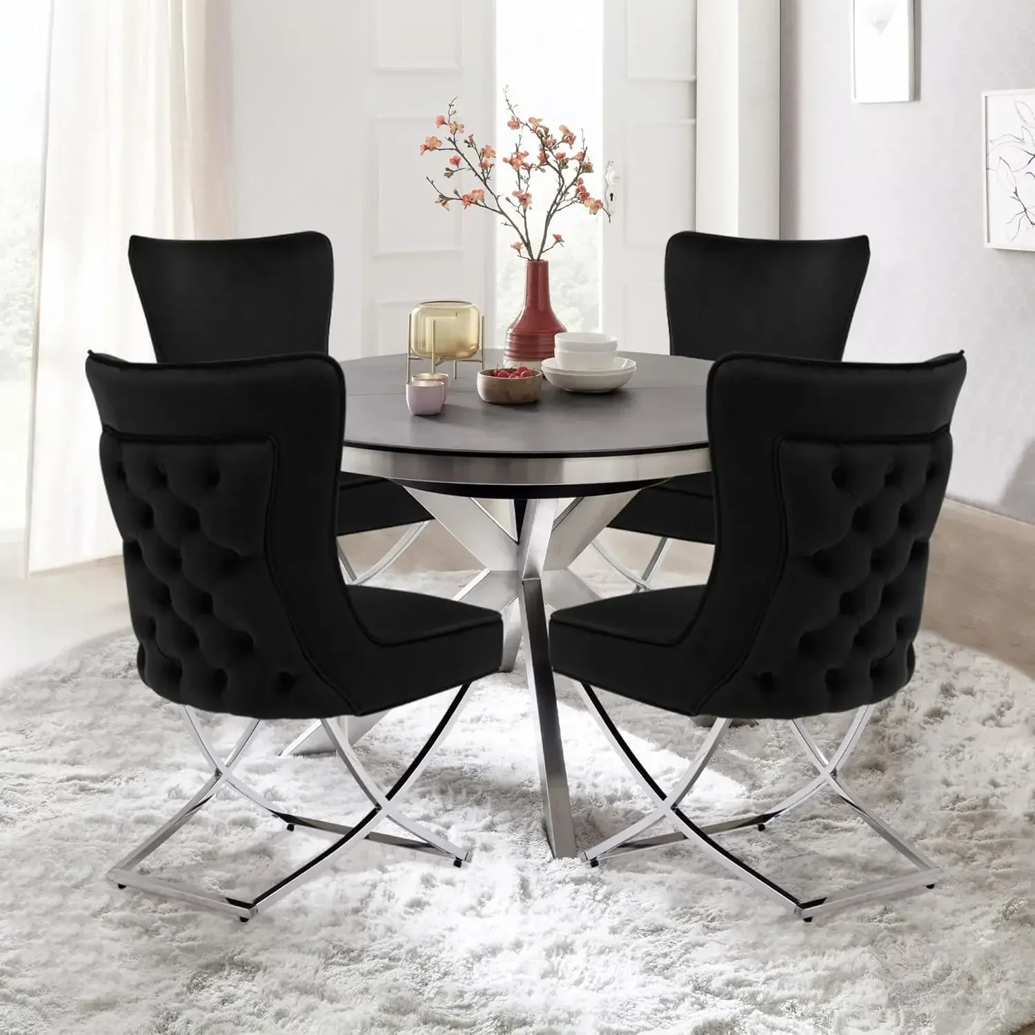 [New Arrival, Discounted Price!]Velvet Dining Chairs Set of 2, Luxurious Upholstered Tufted Dining Room Chairs, Glam Royal Velve