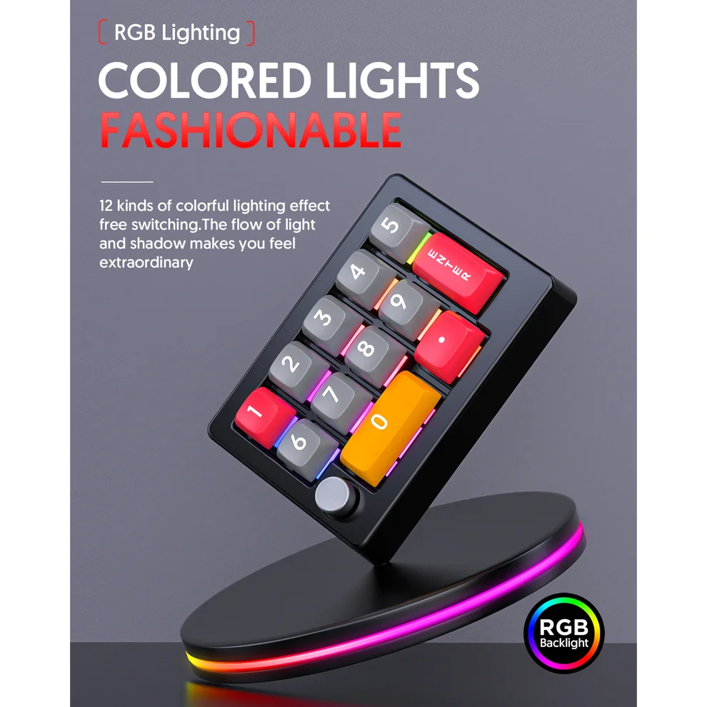 12Keys USB Mini Macro Mechanical Gaming Keyboard, Programming KeyPad with Knobs, RGB LED Backlit KeyPad Macro Support One-Handed