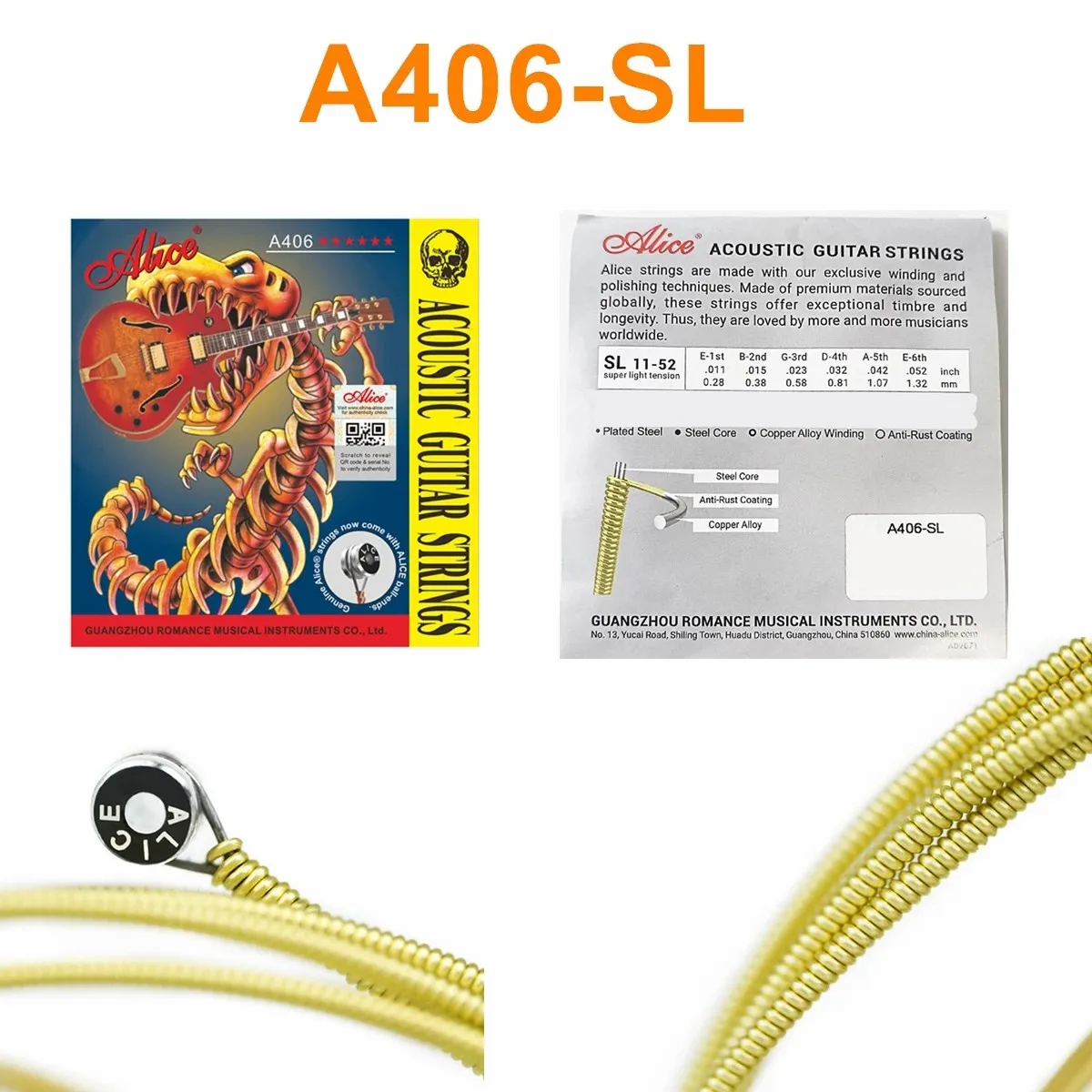 Alice Acoustic Guitar Strings 6 Pcs/Set Musical Instrument Guitar Parts Accessories 206/306/406/407C-SL