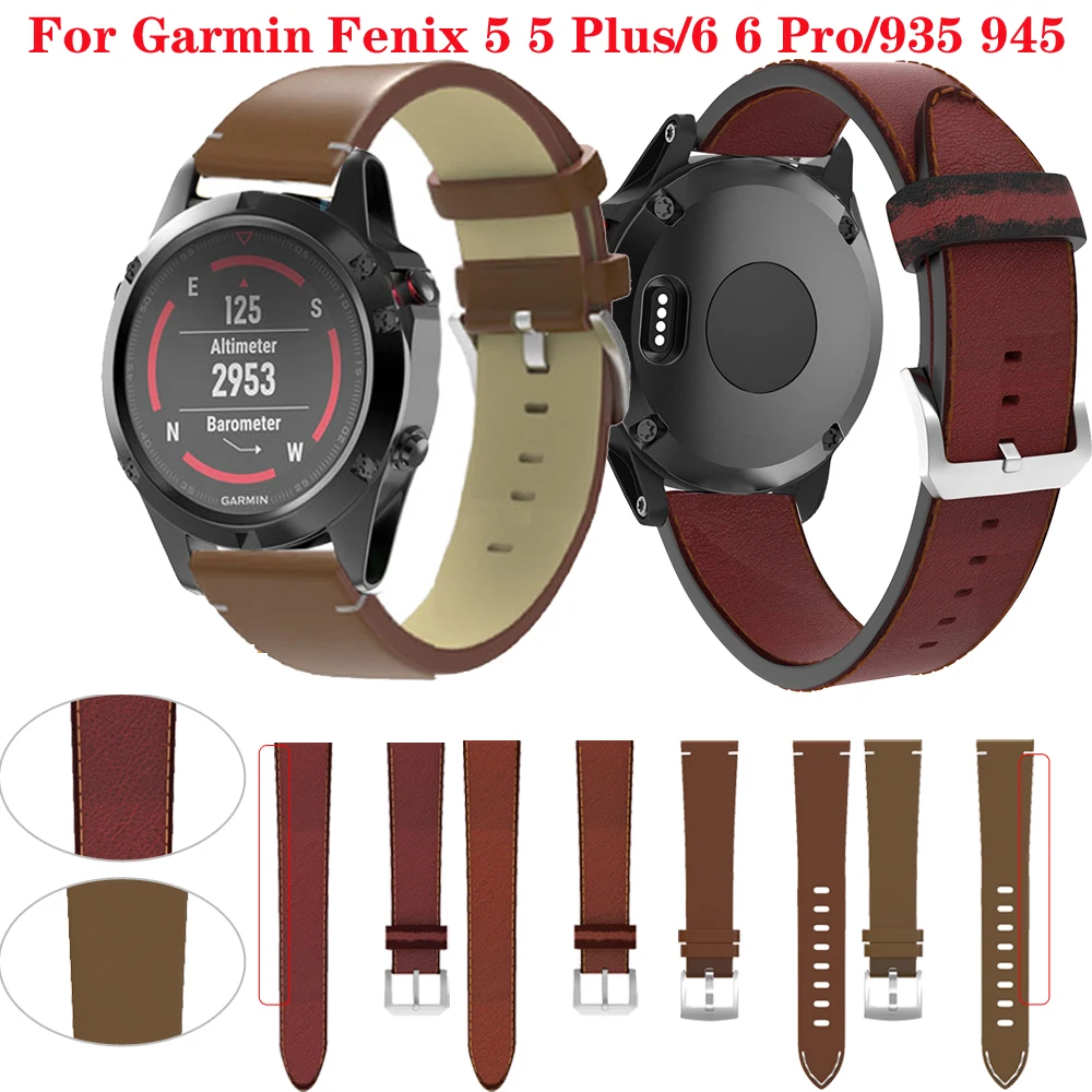 22MM Genuine Leather Replacement Watchband Straps For Garmin Fenix 6 6Pro Wrist Band Strap For Fenix 5 5Plus Forerunner 935 945