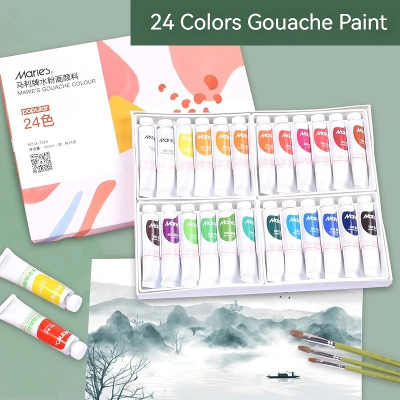 24 لون طلاء الغواش 5 مللي/أنبوب أصباغ مصبوغة للغاية غنية حية للورق المقوى قماش لتقوم بها بنفسك الحرفية الكبار الفنانين الطلاب