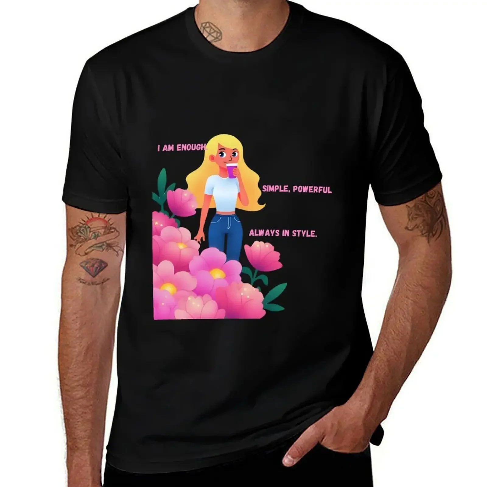 

I Am Enough – Positive Affirmation Floral Girl Design T-Shirt graphic tee shirt sweat quick-drying funny t shirts for men