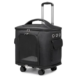 Large Cat Carriy Breathable Outdoor Basket Durable Transport Case with Silent Wheels Foldable Crate for Cats & Dogs Travel