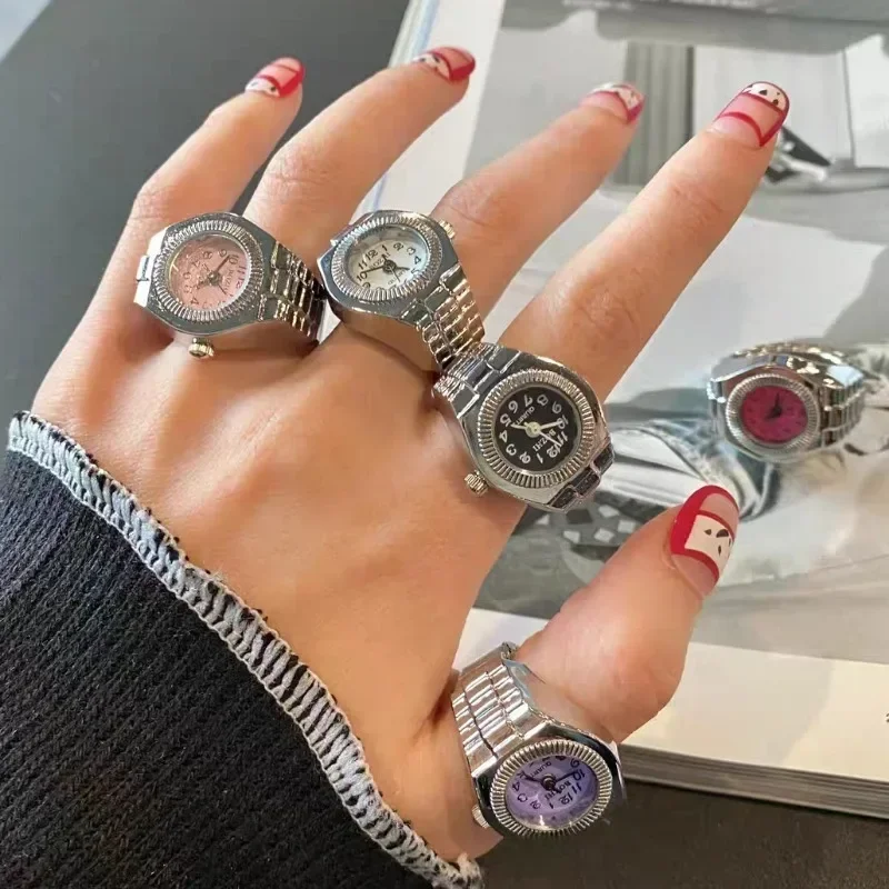 Creative Vintage Punk Finger Watch Rings for Women Men Fashion Adjustable Roman Quartz Watches Clock Couple Rings Jewelry Gifts