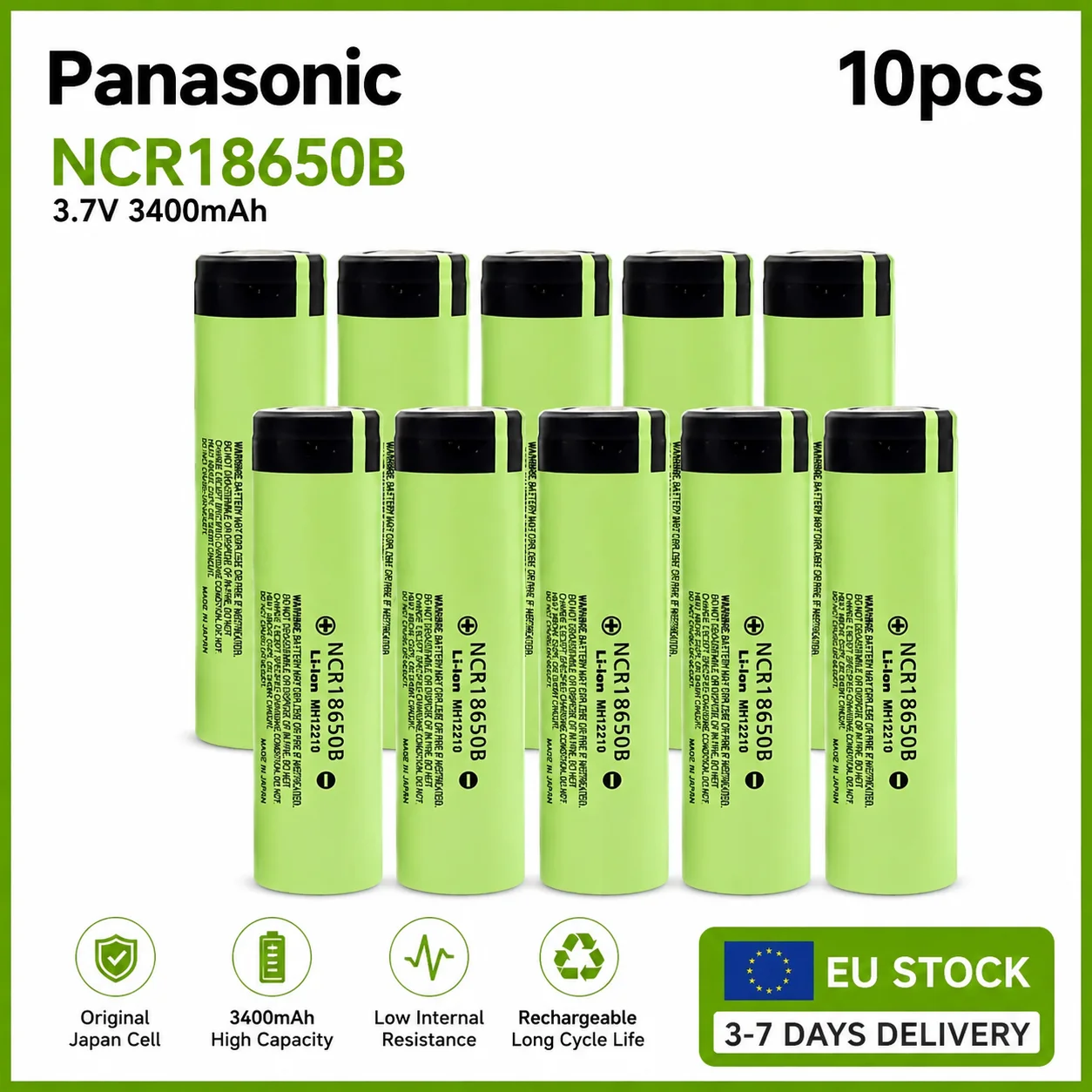 Original NCR18650B 3400mAh 3,7V 18650 wiederaufladbare Batterie mit Button-Top-Anschluss, Li-Ion-Zelle für Taschenlampe, tragbaren Ventilator, Rasierer, Stirnlampe, Powerbank, EU-Schnellversand