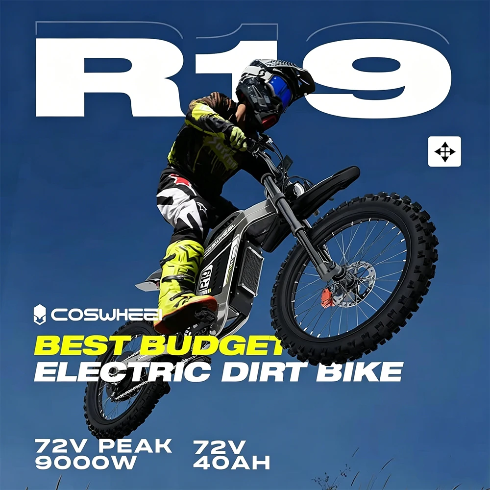 Moto électrique tout-terrain COSWHEEL R19 9000W 72V 40AH 96KM/H, pneus tout-terrain, VTT électrique