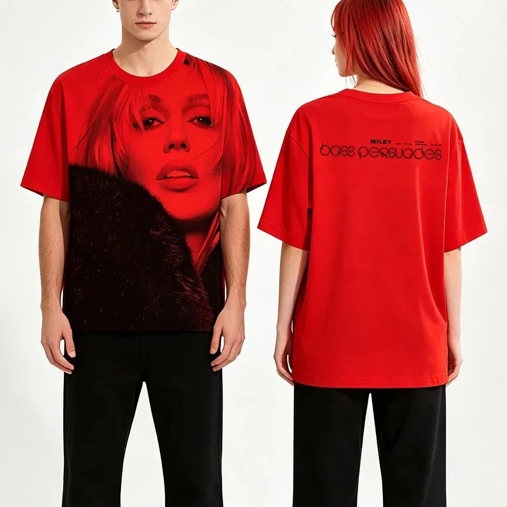 Miley Cyrus BASS PERSUADES RED T-SHIRT Unisex 3D Full Print Short Sleeve TShirt Retro Sport Fashion Tee Streetwear Male