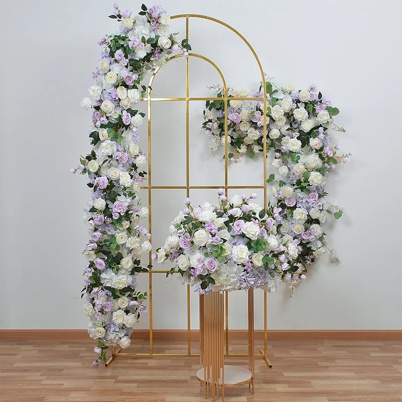 

Purple White Arch Backdrop Floral Decor Hang Flower Row Wedding Decoration Table Centerpieces Flower Ball Event Party Decor