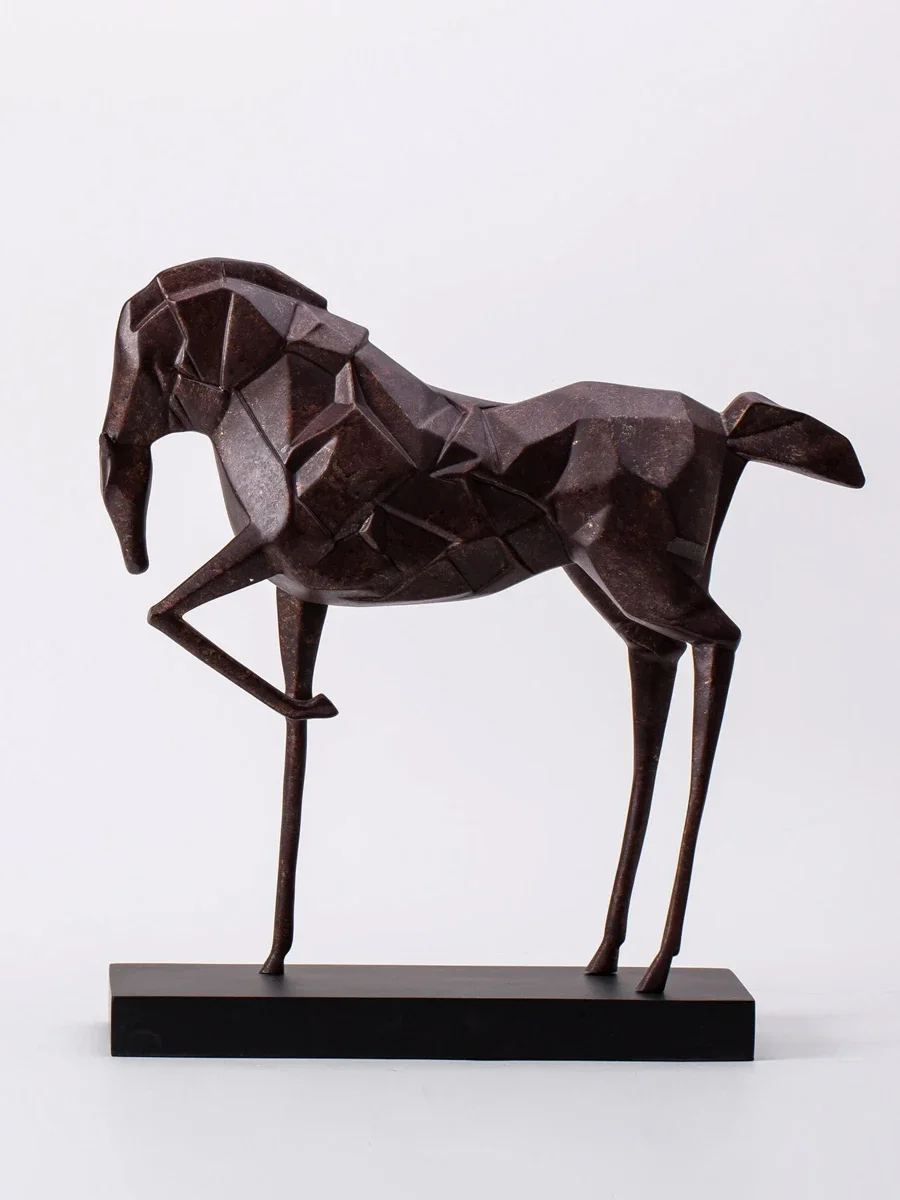 Modern minimalist geometric section, resin sculpture horse ornament, new Chinese living room entrance soft animal decoration