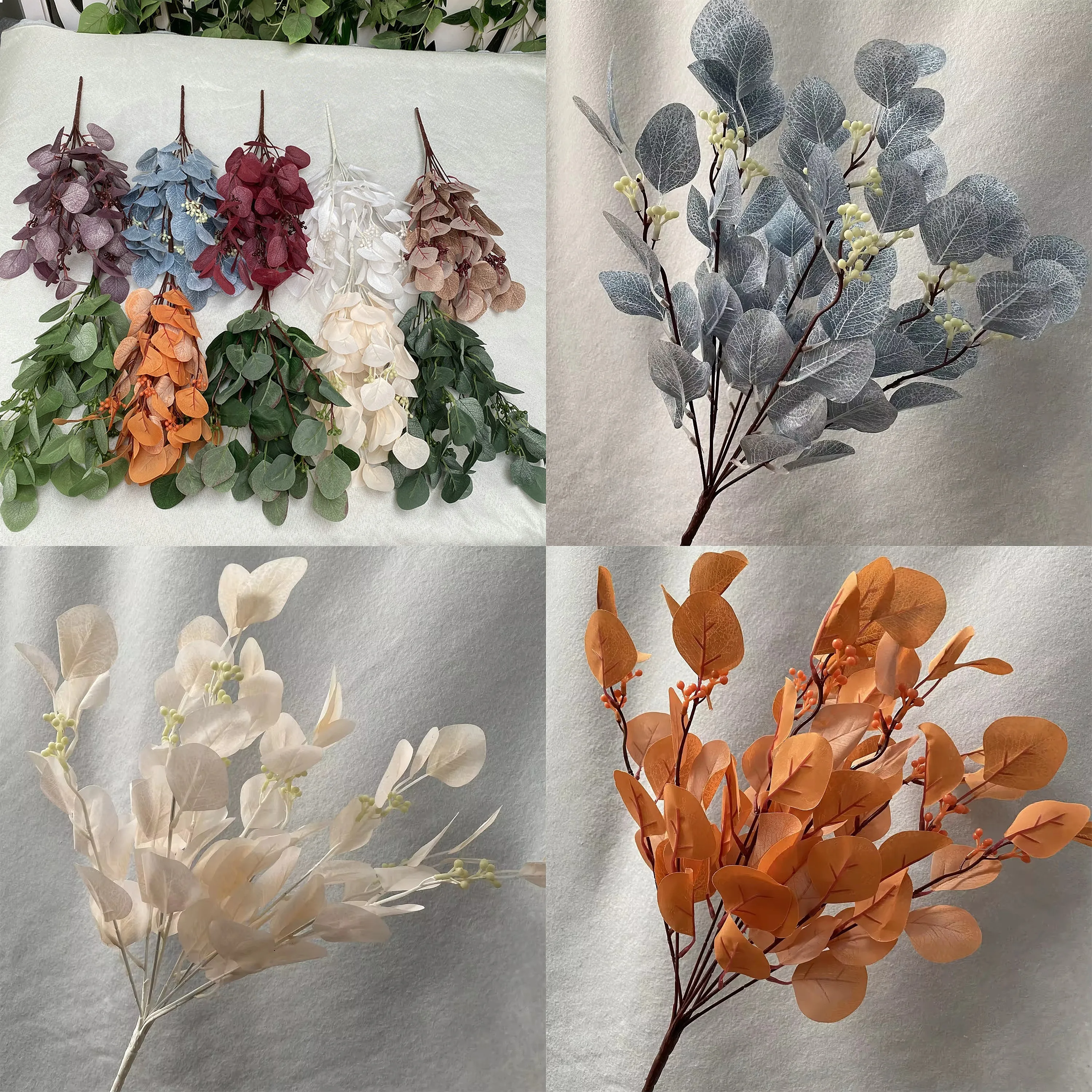 10pc Artificial 9-Branch Bean Leaf Plant Bundle Fake Greenery for Home Decor