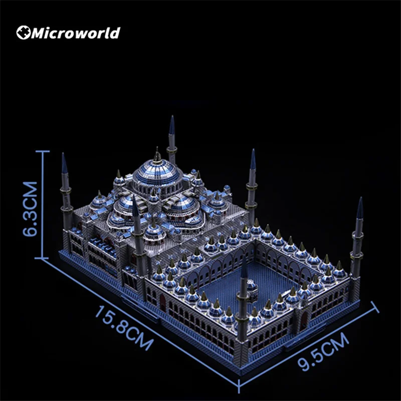 Microworld 3D 금속 나노 퍼즐 게임, 터키 블루 모스크 모델 키트, DIY 레이저 절단 직소 장난감, 십대 성인용 크리스마스 선물