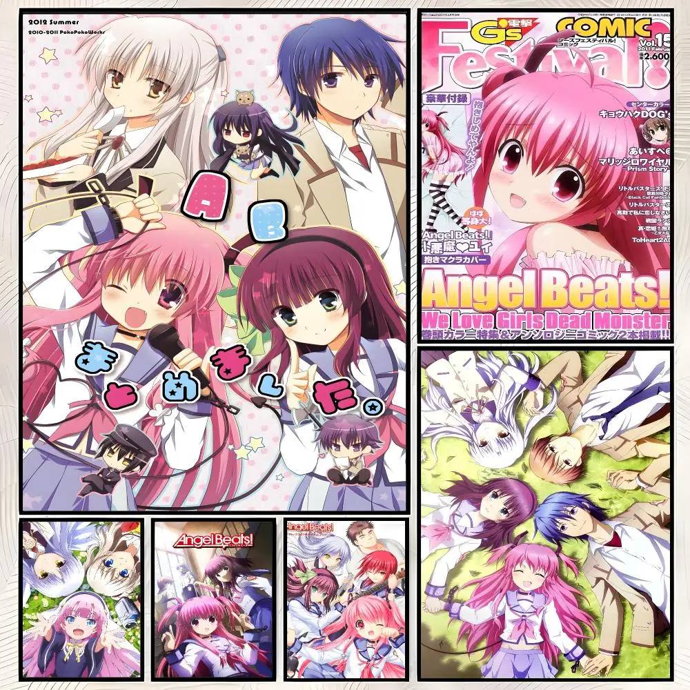 Anime Emotional Angel Beats Poster Self-Stick HD PP paper Wall Art  Waterproof Decor for Bedroom, Living Room，Gift