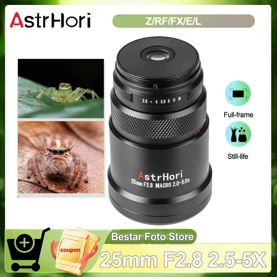 AstrHori 25mm F2.8 2.5-5X Magnification Macro Lens Full Frame HD Image Quality Prime  Lens for Canon EOS R5 Fuji X-T30 Nikon Z5