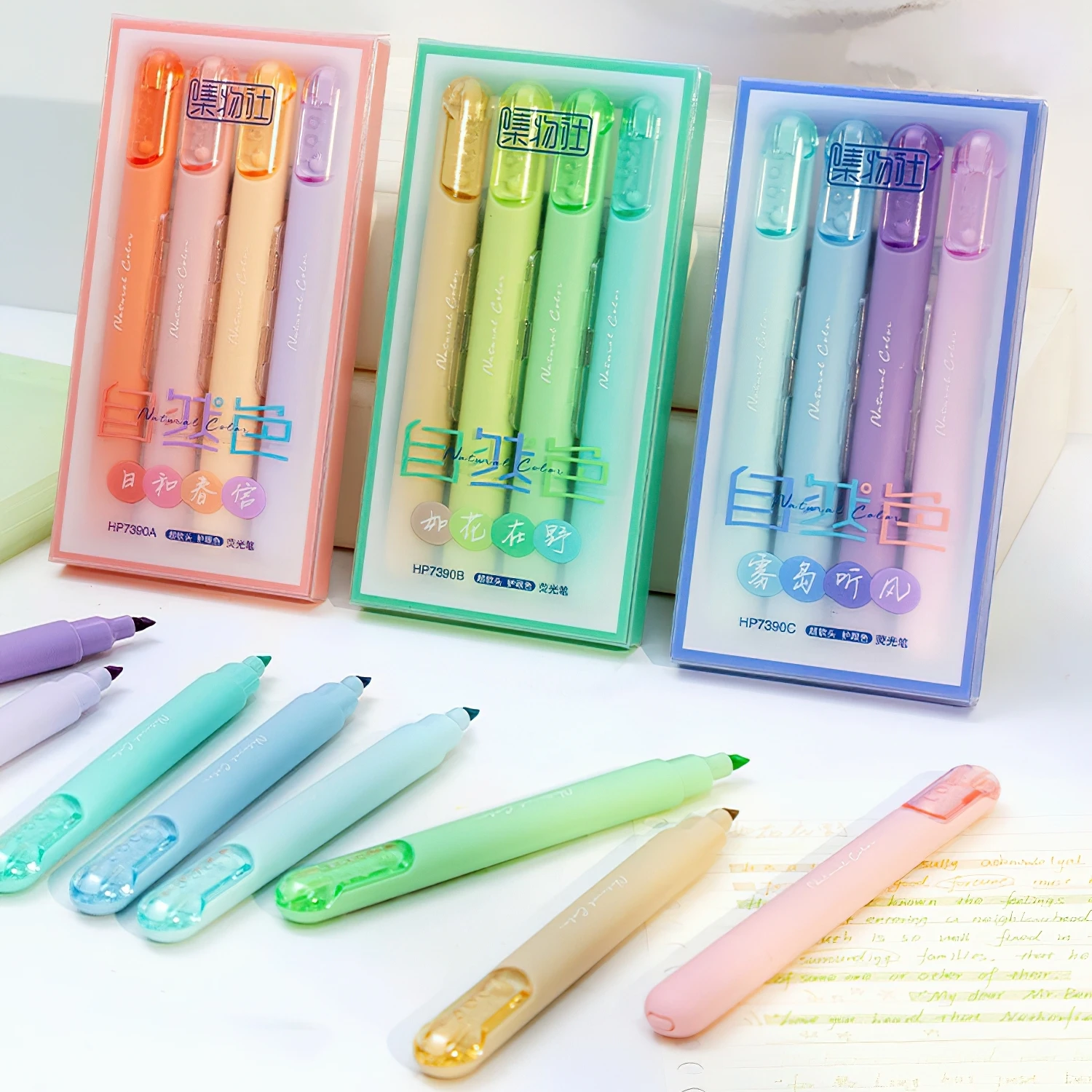 4pcs Nature Color Highlighter Pens Set Mild Colors Super Soft Oblique Brush Tip Marker Liner for Drawing Paint A7623