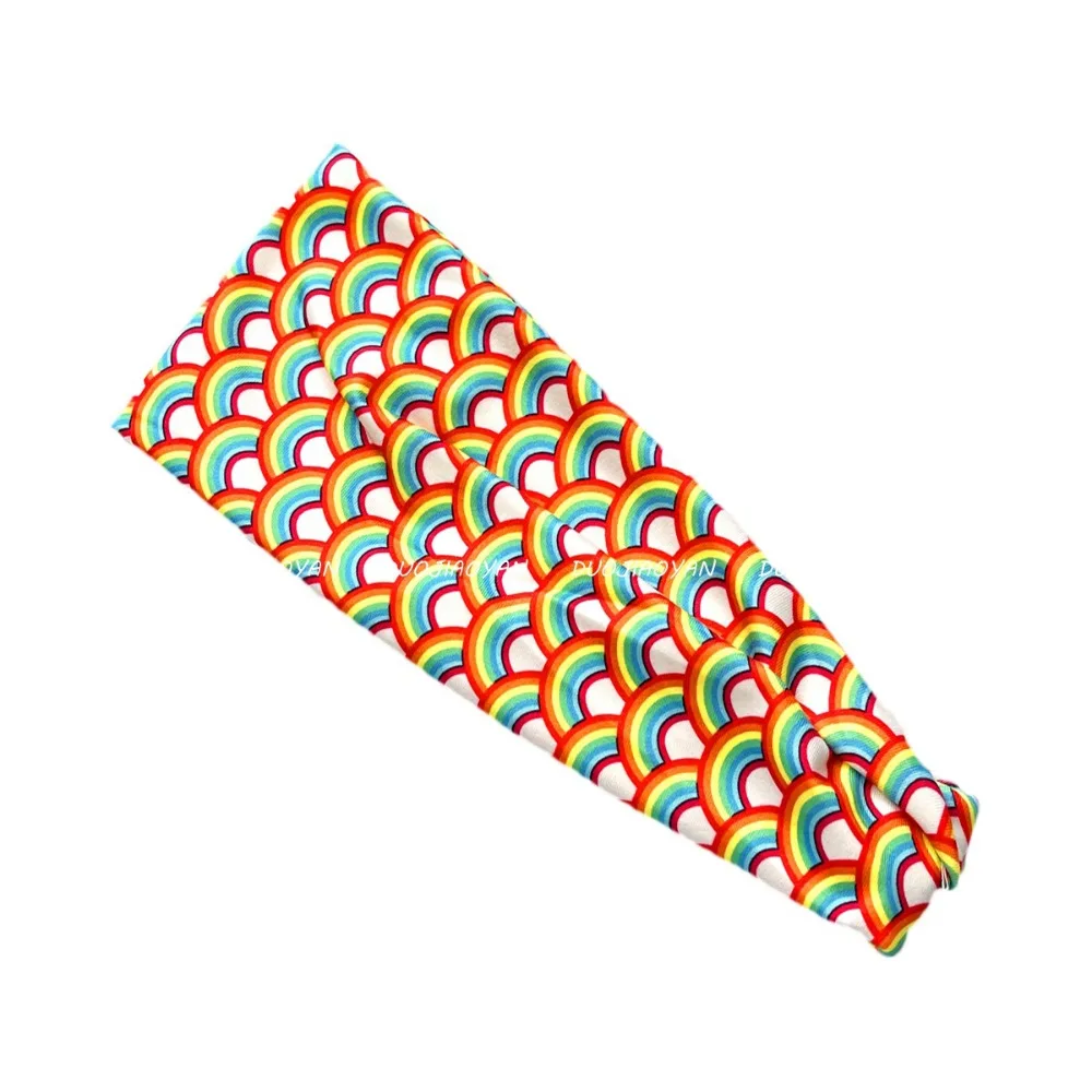 Parade Rainbow Elastic Headband Soft Breathable Rainbow Headband Sweat Absorbing Yoga Sports Hairband Sports Hairband Party