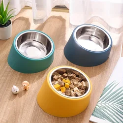 Pet Bowl Tilted Feeding Bowl Tilted Mouth Elevated Dog Bowl with Bowl Rack Made of Stainless Steel, Durable and Detachable