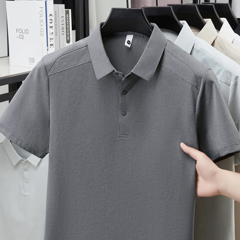 Herren Poloshirt mit Reverskragen, Kurzarm, Weicher Knitterfreier Stoff, Perforierte Schultern, Lässiges Business-Alltags-Sommeroutfit – Detail 11