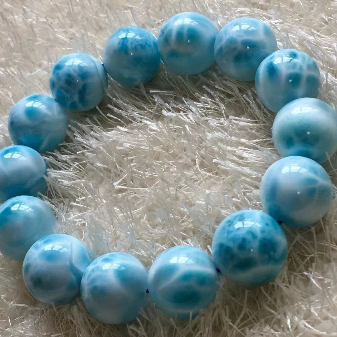 Natural Blue Larimar Round Beads Bracelet BIg Size Pattern Jewelry 16mm Blue Larimar Women Men AAAAAAA