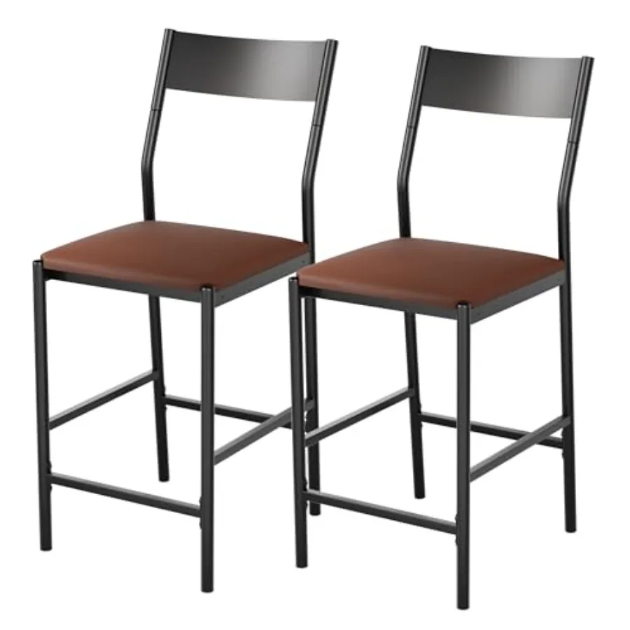 

Modern Bar Stools Set of Inch Counter Height PU Leather Barstools with Backrest and Footrest 300 LB Capacity Chair for Bar Kitc