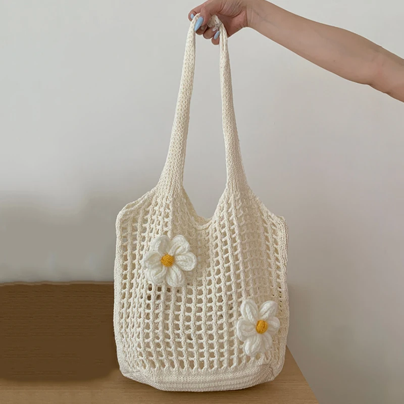 Mode Sommer Strand Taschen Frauen Schulter Tasche Weibliche Hohl Handgewebte Gestrickte Weiche Handtasche Große Casual Tote Einfache Lagerung Tasche