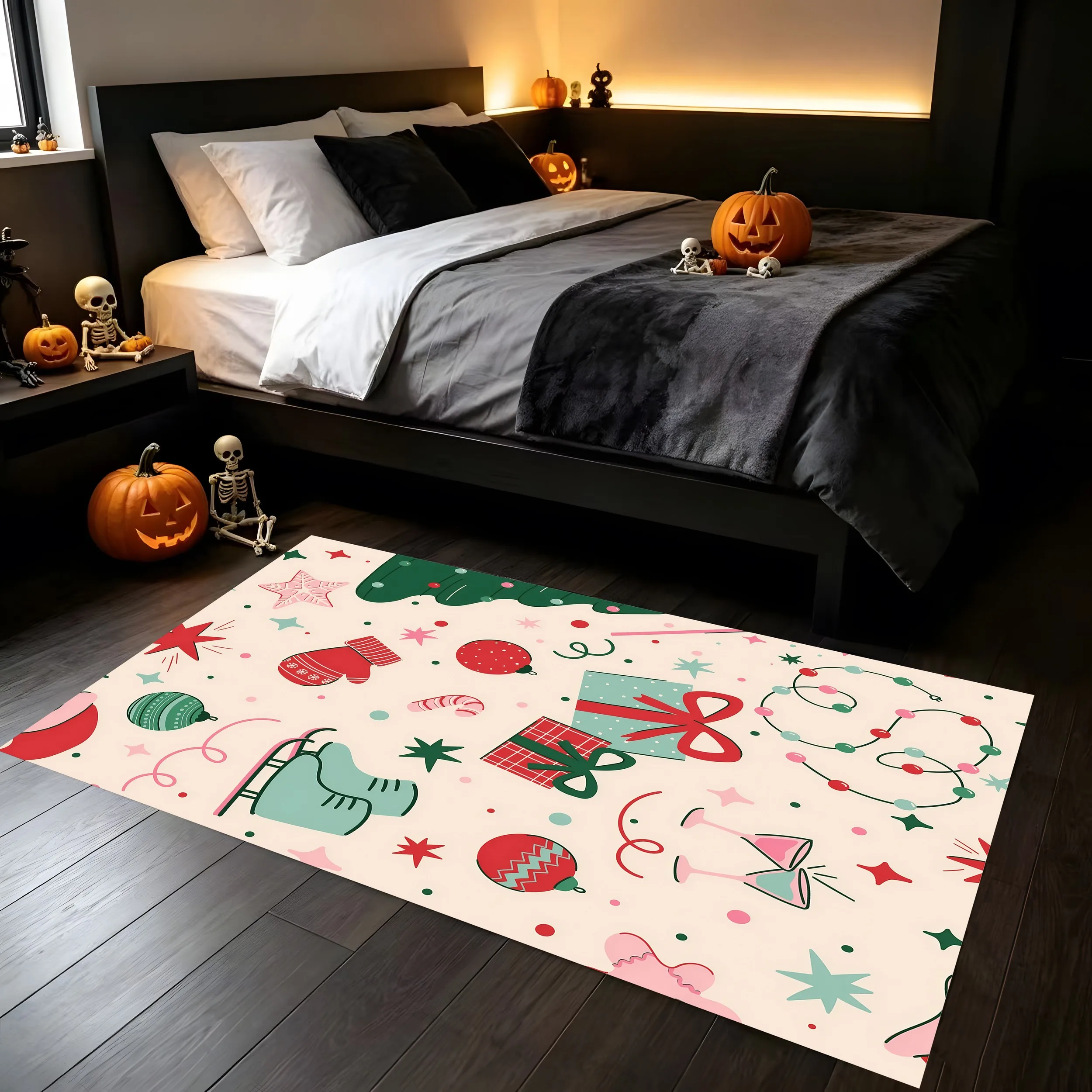 Cute Cartoon 2D Velvet Christmas Decorative Carpet, Suitable for Living Room and Bedroom, Creating a Festive Atmosphere