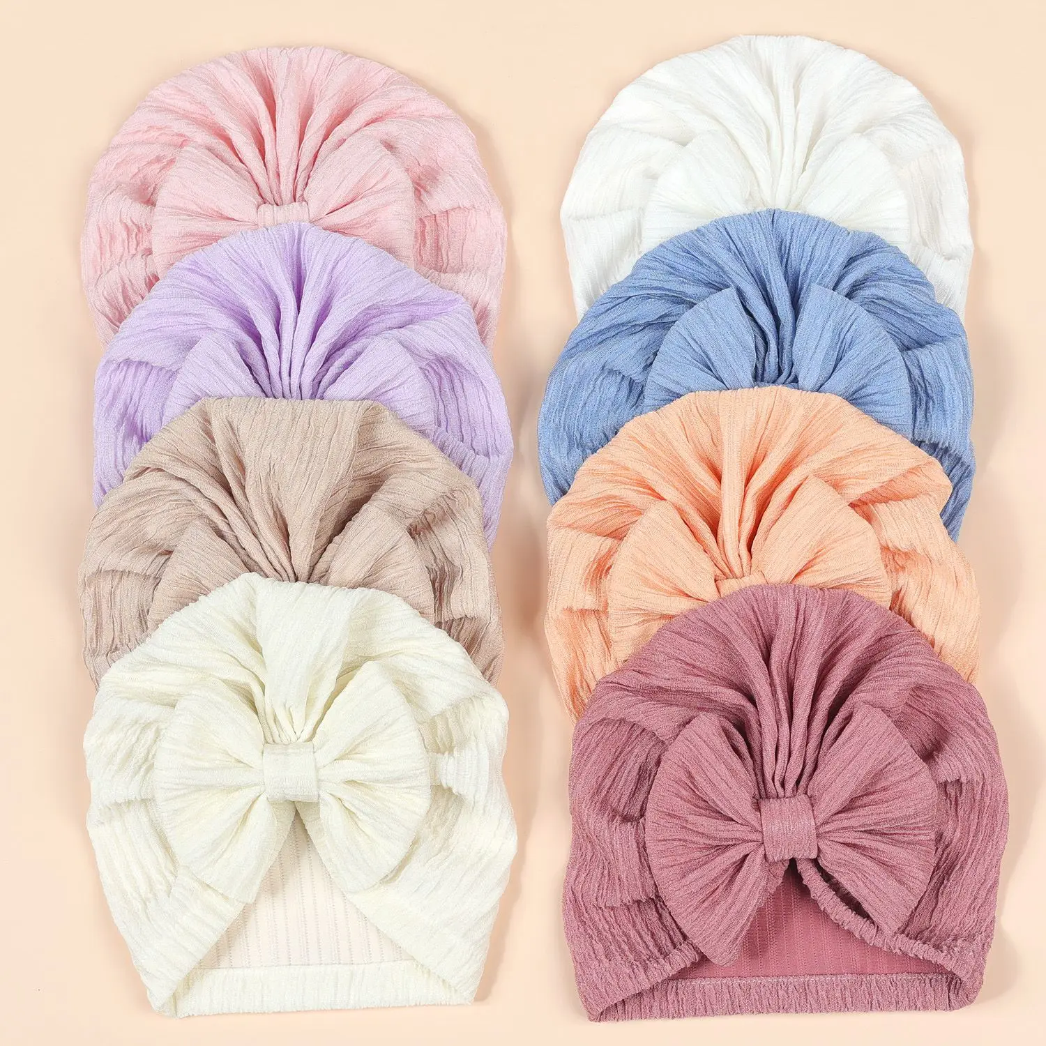 New Cotton Ribbed Turban Babes Beanie Caps Baby Girls India Hat Turban Toddler Infant Bowknot Cap Baby Head Wraps Kids Headwear