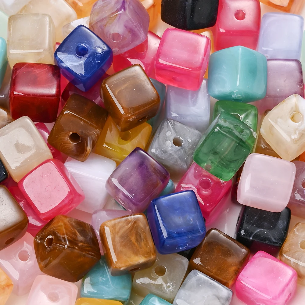 30Pcs 8×9mm Marble Texture Acrylic Square Beads, Random Mixed Color Cube Spacer Beads For DIY Bracelet Keychain Jewelry Making