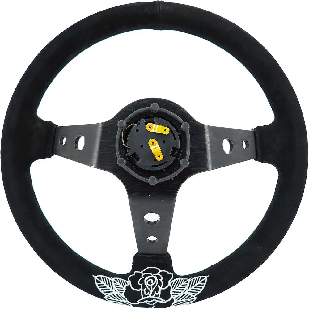 Custom Rose Steering Wheel 350mm Deep Dish 6 Bolt For JDM Sport Racing Steering Wheel Suede Horn Button Included