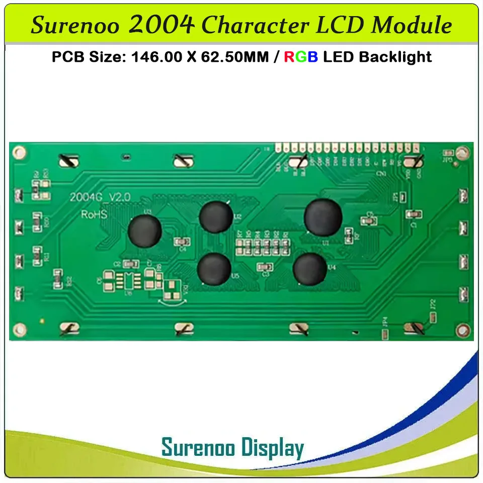 Surenoo 146.0X62.5MM 204 20X4 2004 FSTN Positive Character LCD Module Display Screen LCM Panel with RGB LED Backlight