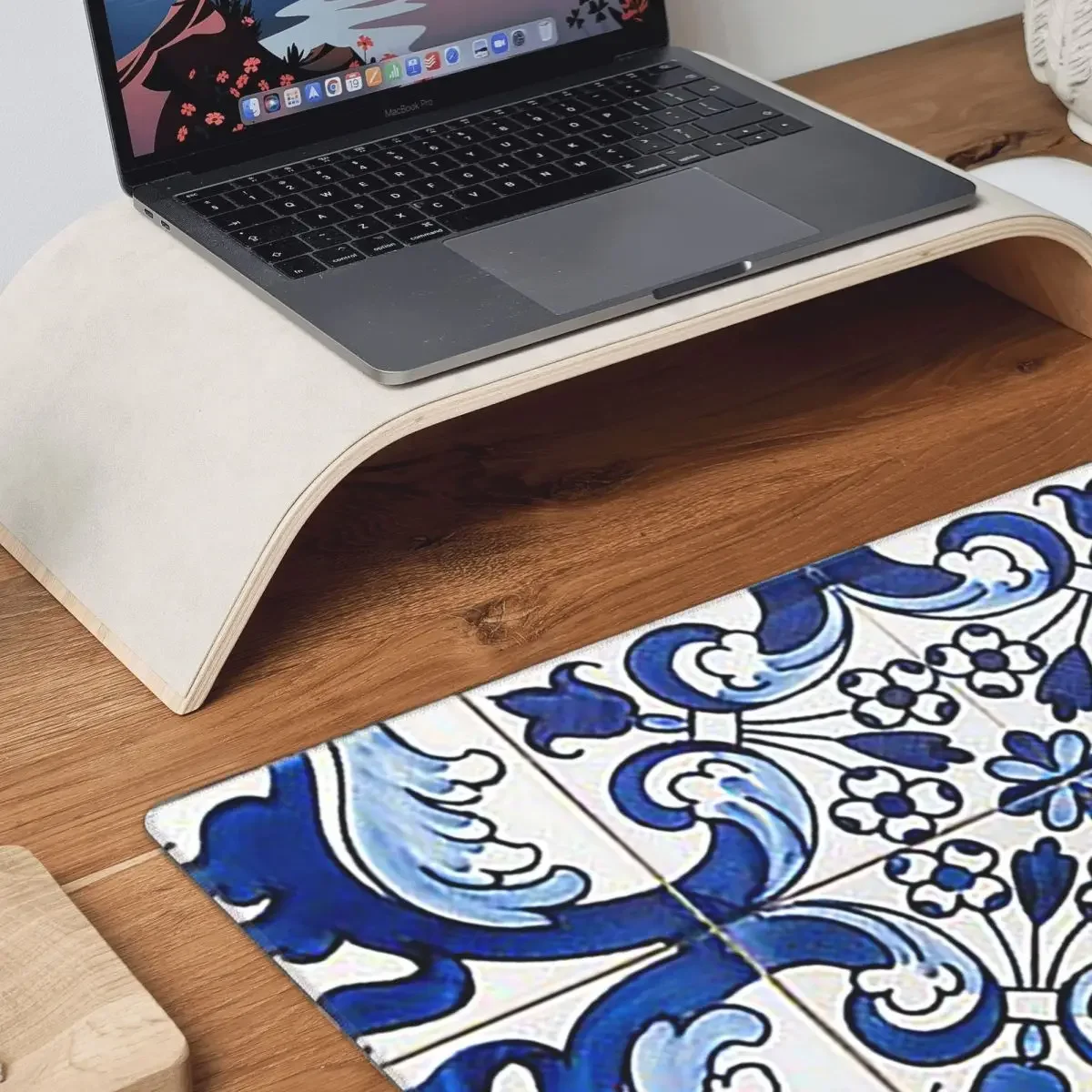 Antique Classic Lisbon Blue Azulejo Tile Floral Large Mouse Pad Computer Keyboard Mouse Mat Gamer PC Laptop Desk Mat