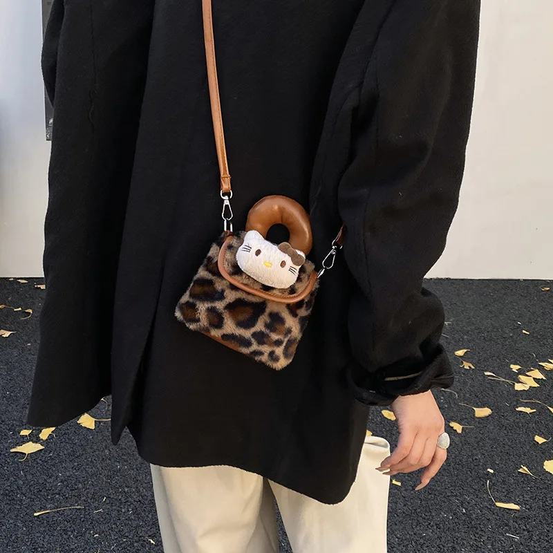 1pcs for Hello Kitty Handbag  Black Leather  For Women Large Capacity Portable Commuter Travel