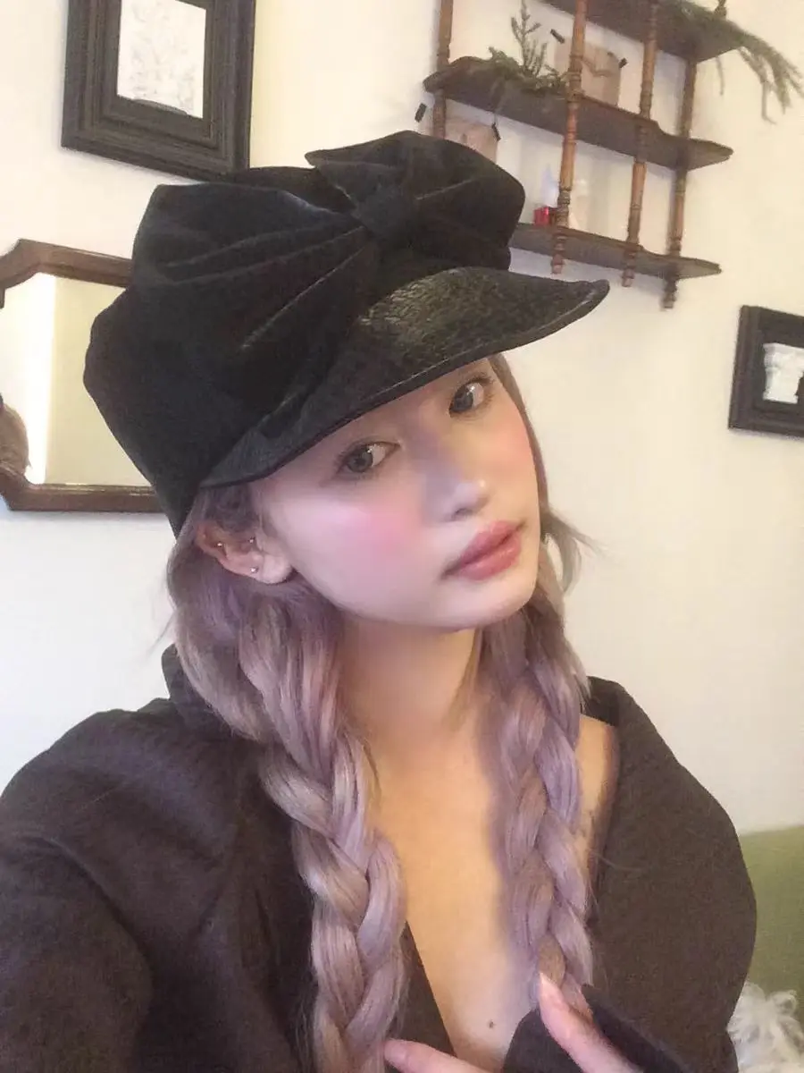 

2026 fashion Korean design soft patterns pu big bowknot lady beret cap women Leisure painter hat