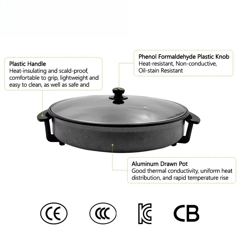 Versatile Electric Non-Stick Pizza Pan with Water Coating 180 Degree Open Design for RV and Home Use