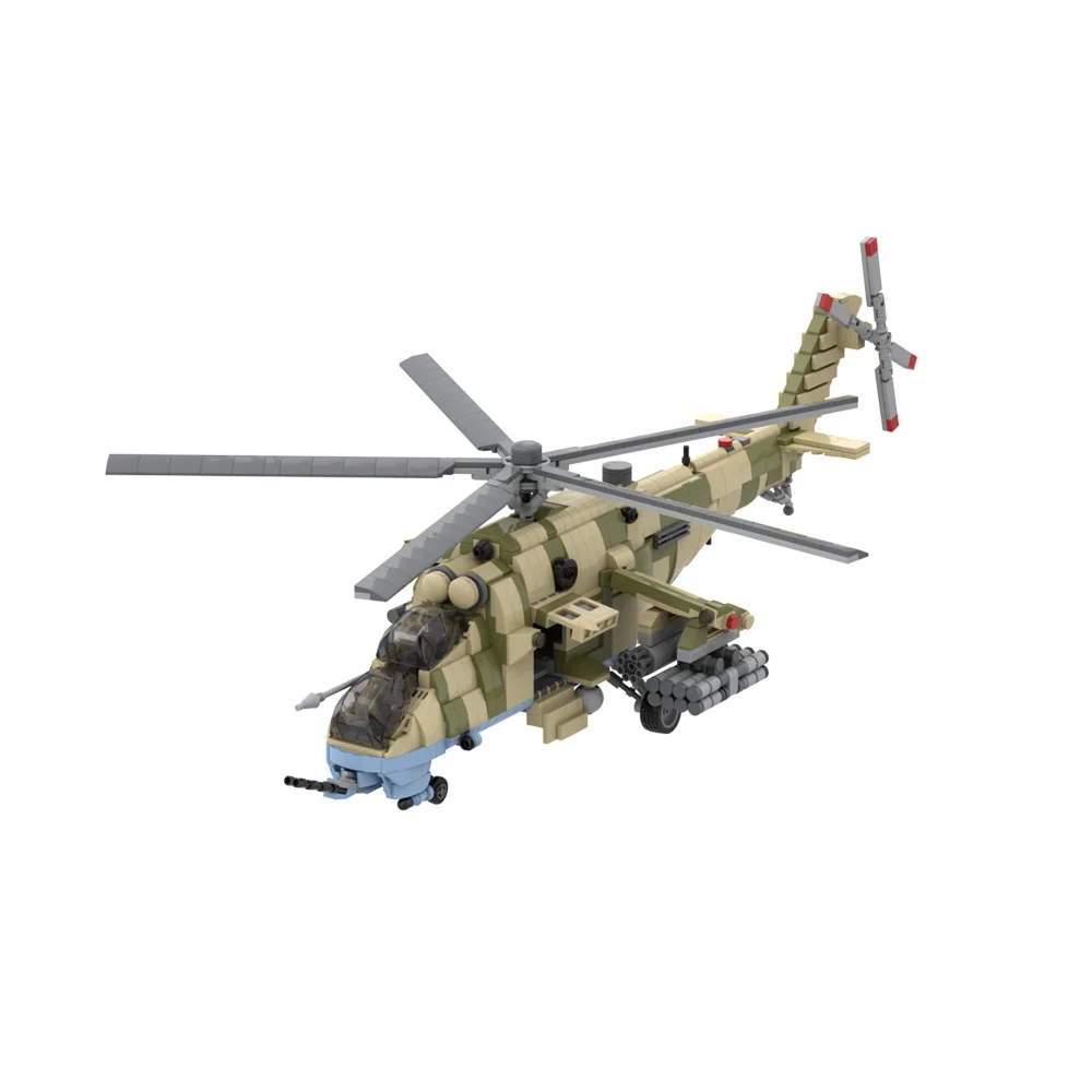 Gobricks moc mil-mi35m ataque traseiro helicóptero blocos de construção modelo militar helicóptero aeronaves tijolos brinquedo para crianças presente