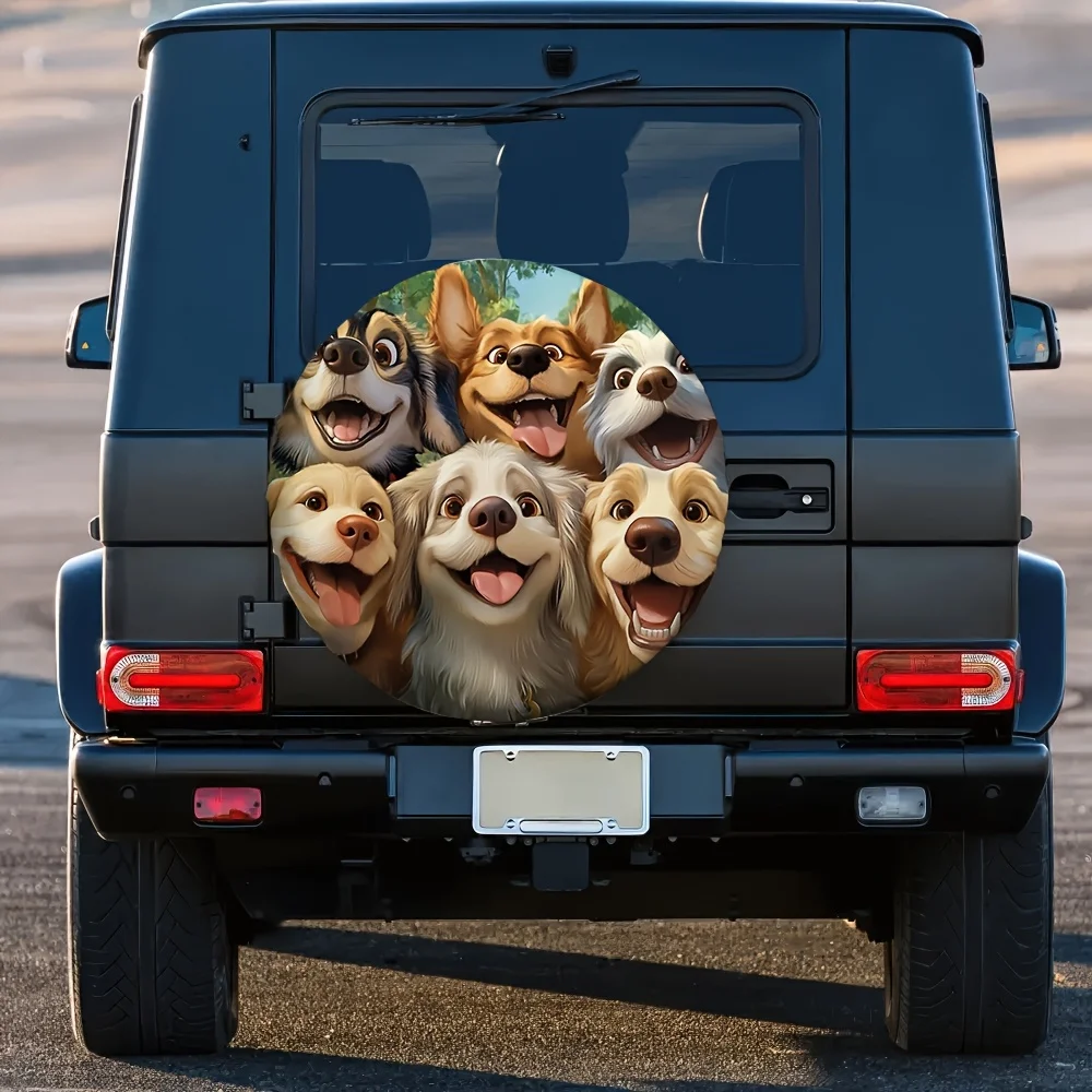 1pc, Waterproof Spare Tire Covers Cute Dog Machine Washable Fabric, Without Electricity Camping Perfect For Fishing Tire Covers
