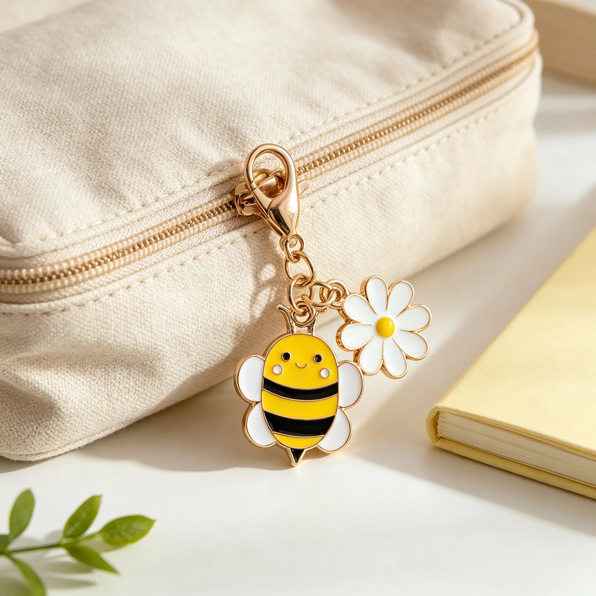 1/10 Stück Niedlicher Bienen-Gänseblümchen-Emaille-Schlüsselanhänger mit Karabinerverschluss, Taschenanhänger, Cartoon-Blumen-Schlüsselring, Rucksack-Accessoire, Weihnachtsgeschenk – Detail 7