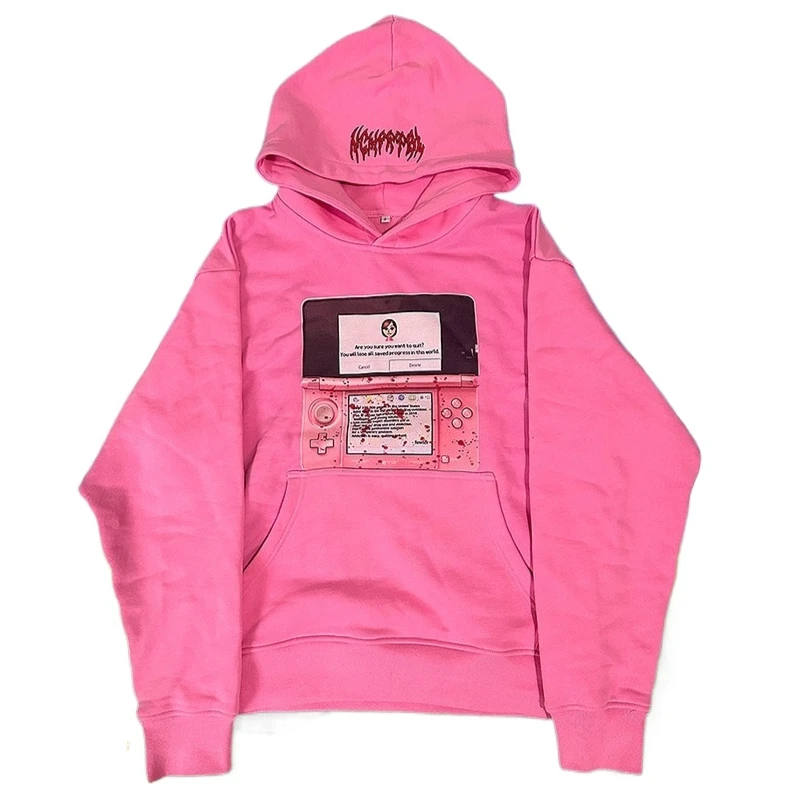 Harajuku Trendy Sportswear Pink 3DS Hoodies Women Mens Streetwear Tape Mark Hot Sell Sweatshirts Zip Up Hoodie Y2k Tops