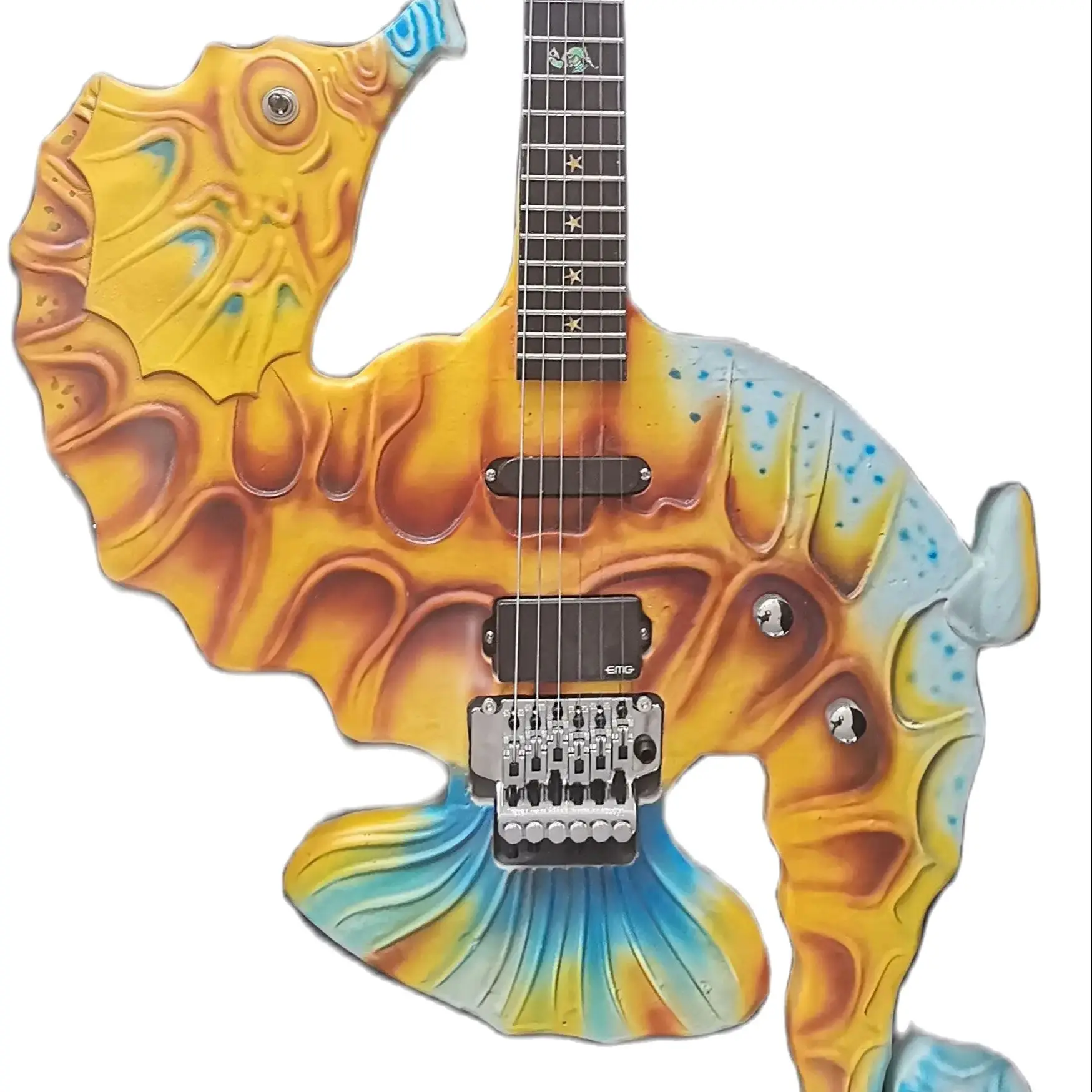 Hand Made Carved 6 String Electric Guitar with Seahorse Pattern Chrome Hardware