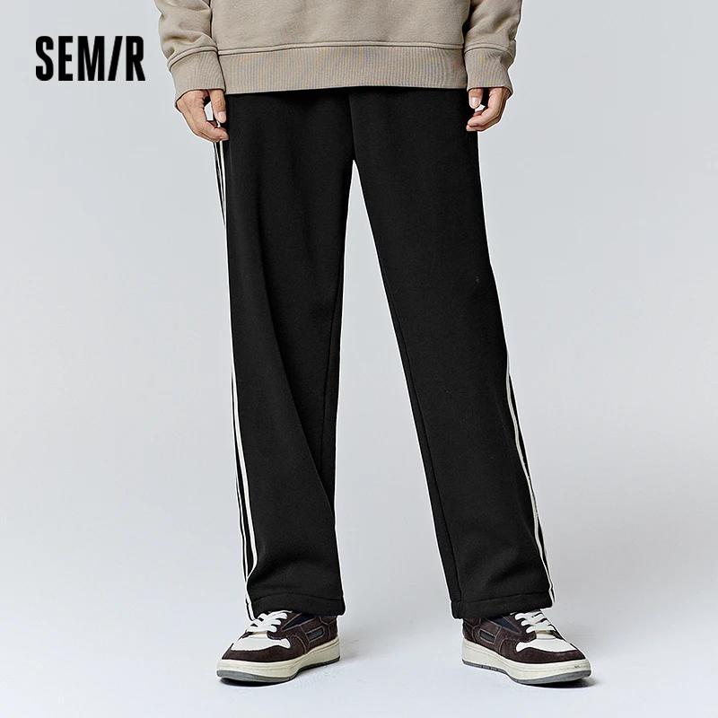 

Semir Pants Men Winter Fleece Loose Sports Style Colorblock Letter Embroidery Casual Man Clothes Elastic Cuff Warm Wearable