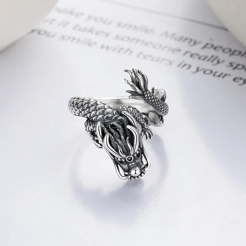 S925 Sterling Silver Vintage To Do Old Dragon Heavy Industry Version Of Chinese Wind Dragon Overbearing Open Ring