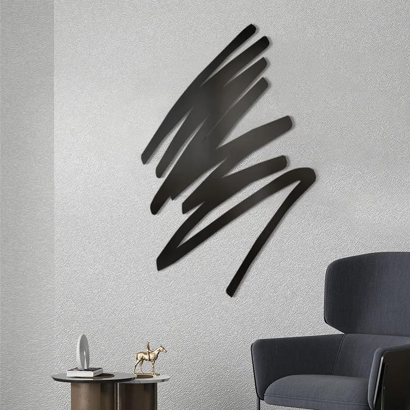 Minimalist geometric line mural, light luxury 3D iron art hanging painting, modern living room wall decoration