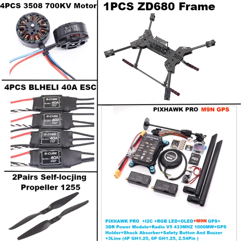 Nouveau ZD680 PRO M8N/M9N/M10 Kit de cadre hexagonal à bras pliable hexa-rotor entièrement en Fiber de carbone PIXHAWK avec train d'atterrissage indodable