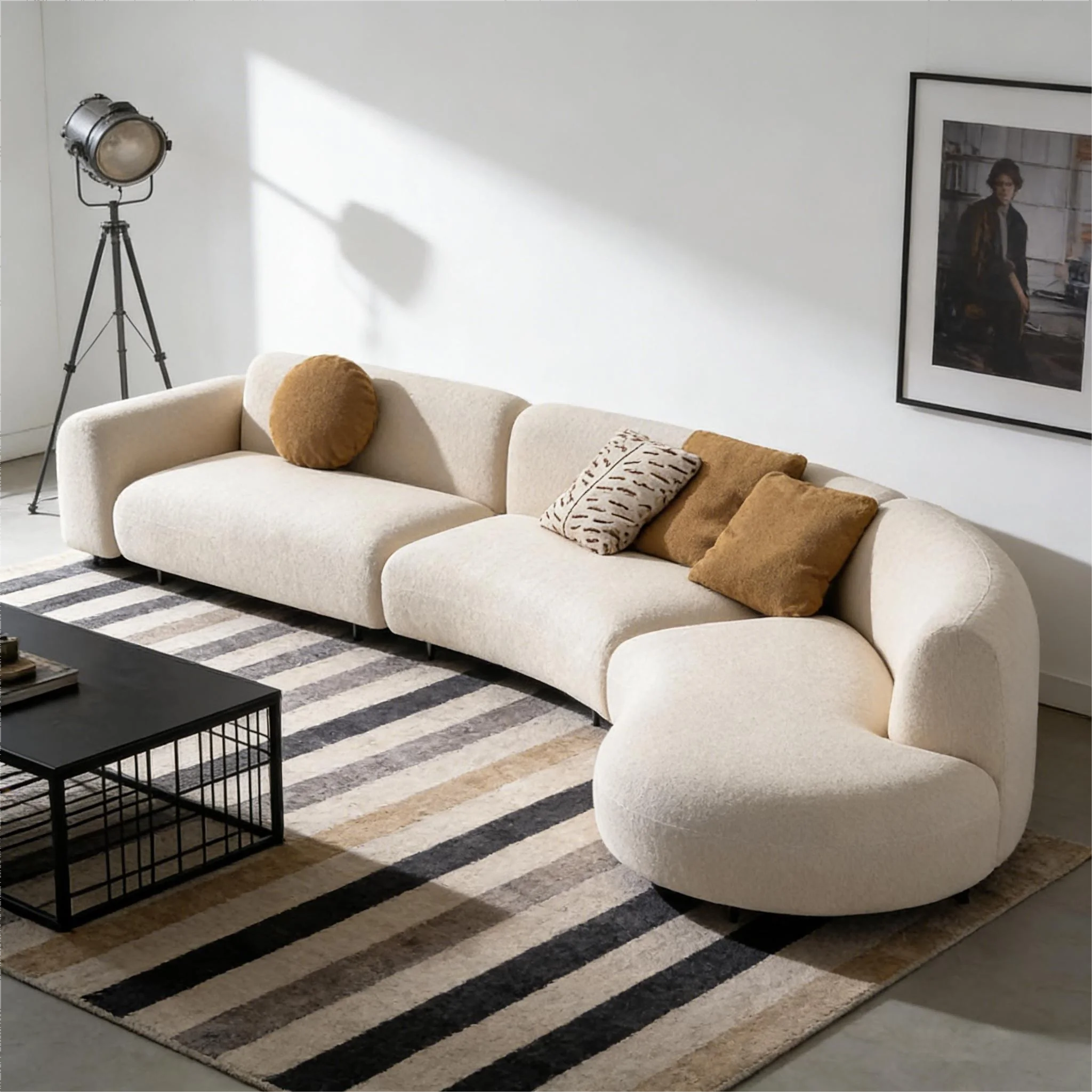 

Curved Modular white Fabric Decoration Style Living Room Sofas Curved Modular Design Adapts to Various Spaces Fabric Sofa