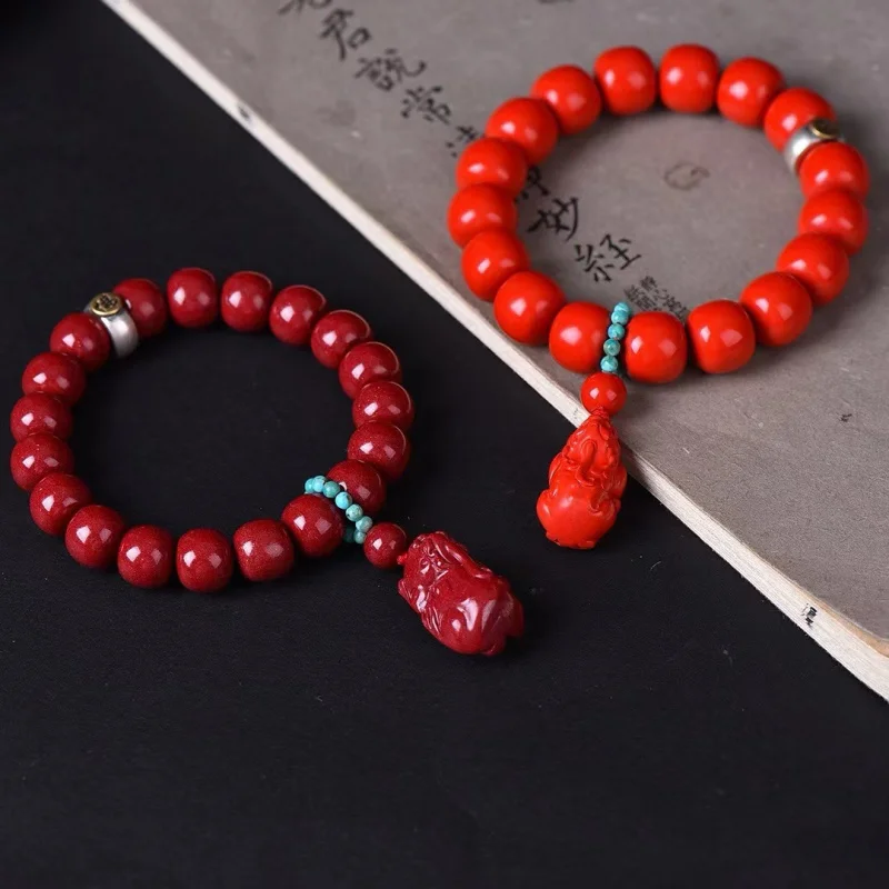 

Jewelry Purple Gold Red Sand Bracelet Style National Fashion Retro Lion Eighteen Prayer Beads Br