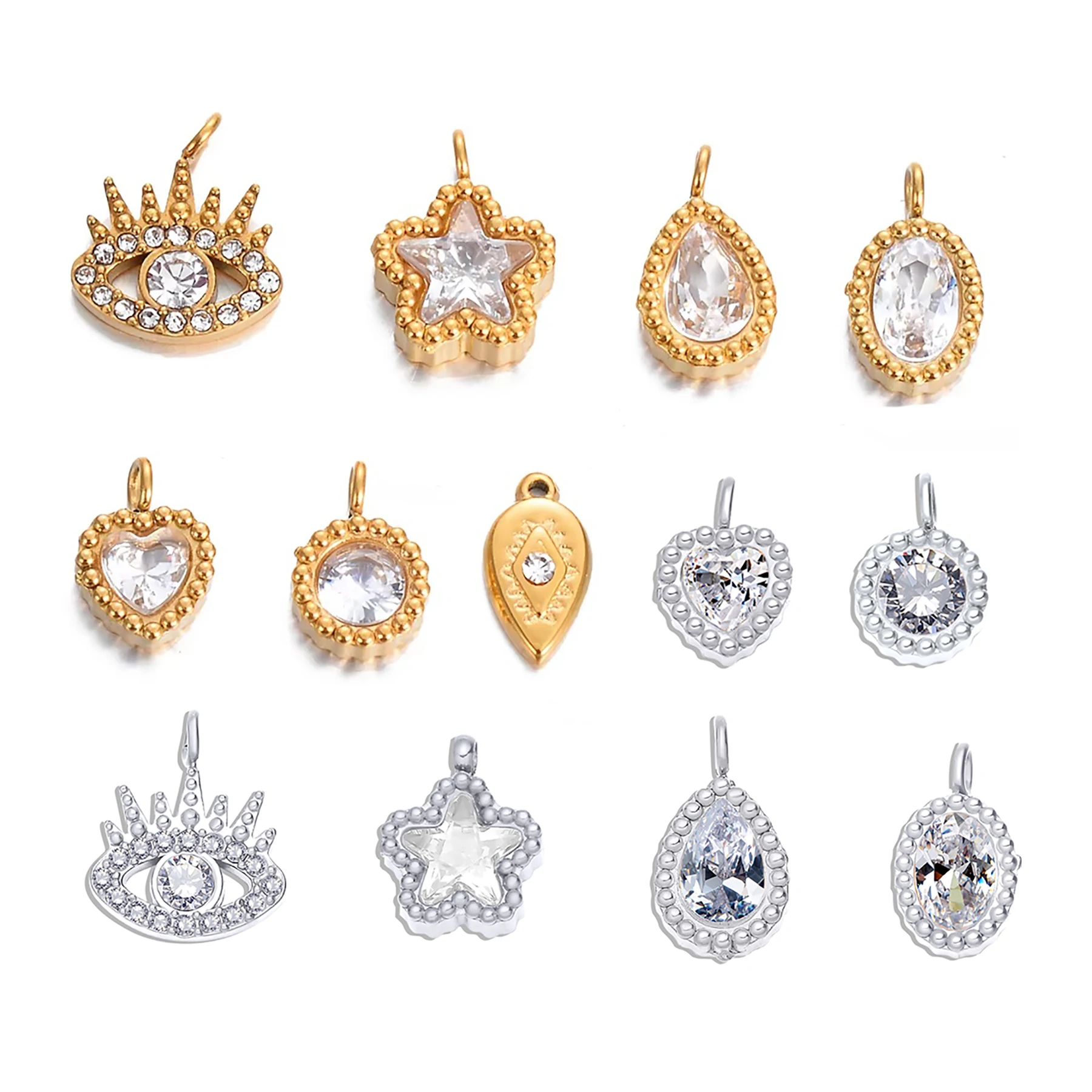 

10Pcs Mini Heart/Eyes/Star/Round/Oval Zircon Charms Pendant Jewelry Making Necklace Earrings Bracelet Accessories Wholesale