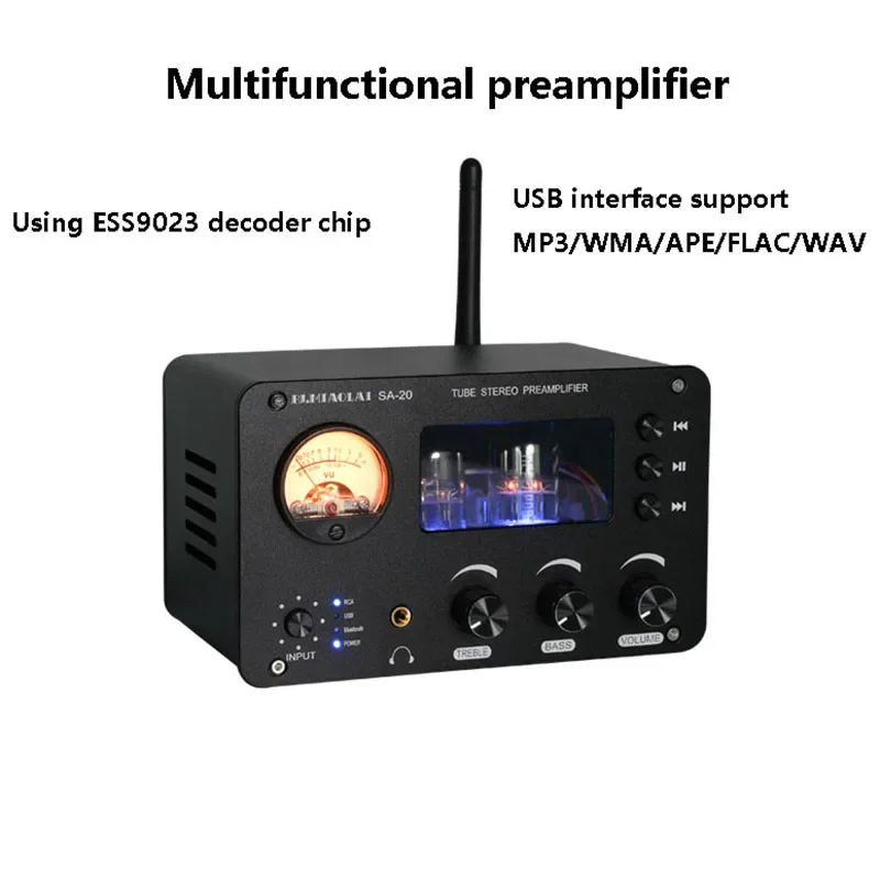 Audiophile Tube Preamplifier Wireless Bluetooth 6H3N Tube HIFI Music Turntable Support Infrared Remote Control Balanced Output