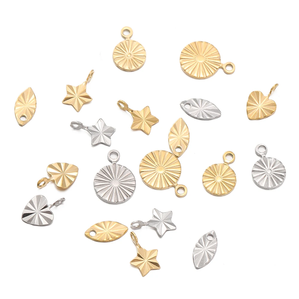 5pcs/lot Stainless Steel Charms for Jewelry Making Leaves Stars Pendant Mini Charm Bracelet DIY Accessories